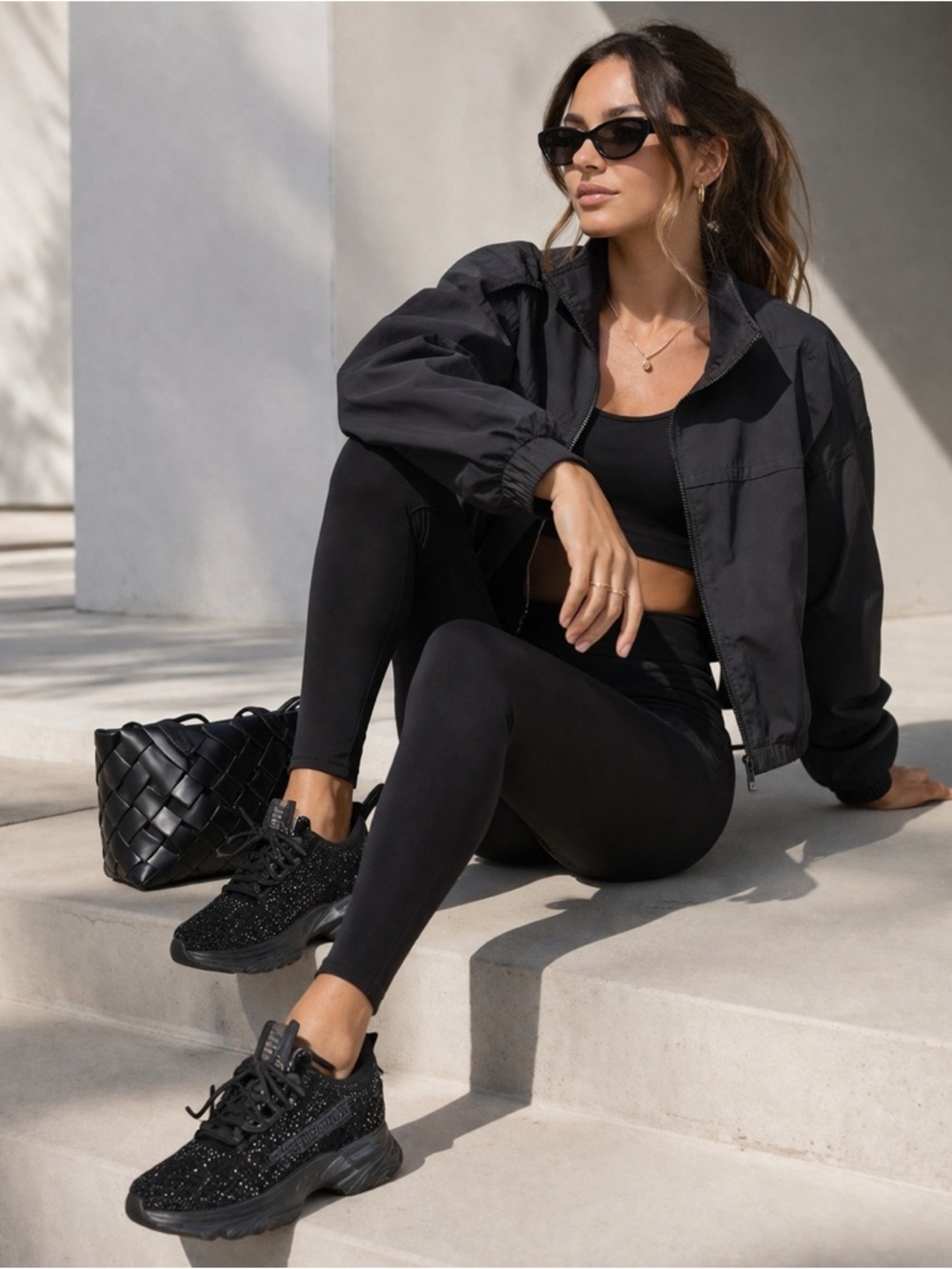 Steve Madden Black Crystal Embellished Sneakers Sporty Luxe Designer Style